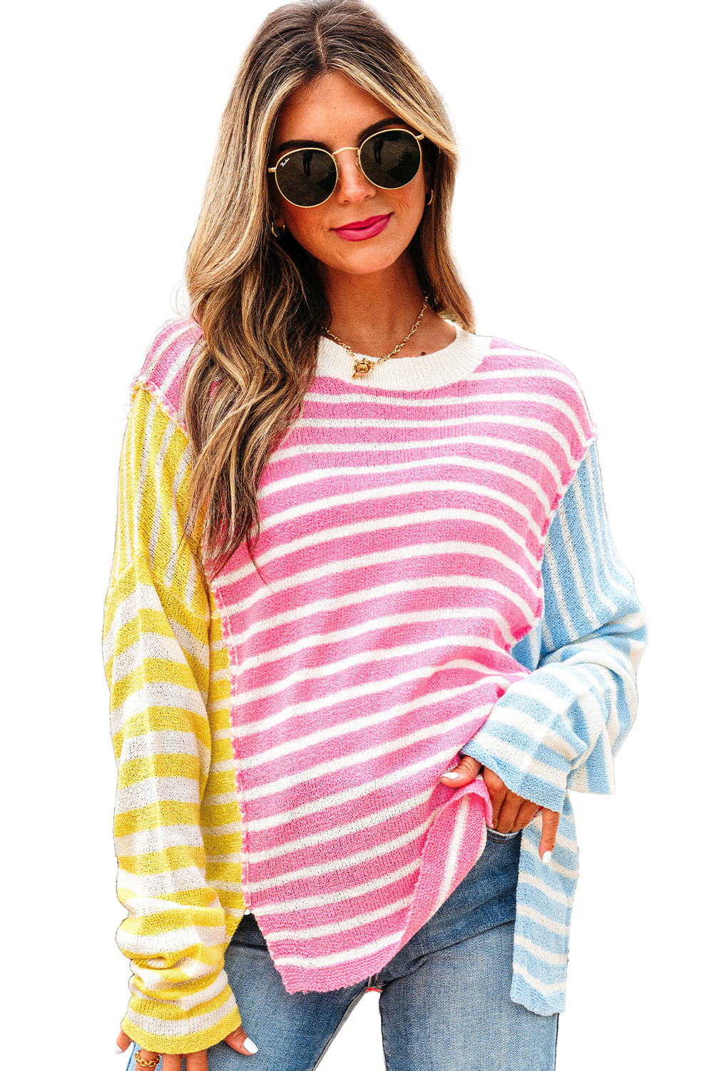 Multicolour Color Block Striped Patchwork Sweater Daisie Boutique