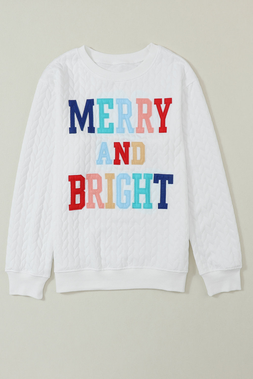 White Merry And Bright Cable Knit Pullover Sweatshirt Daisie Boutique