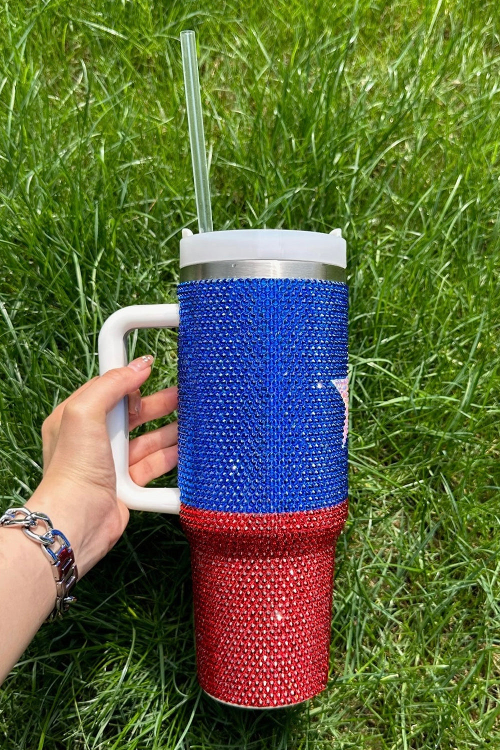 American Flag Star Full Rhinestone Tumbler 40oz Daisie Boutique