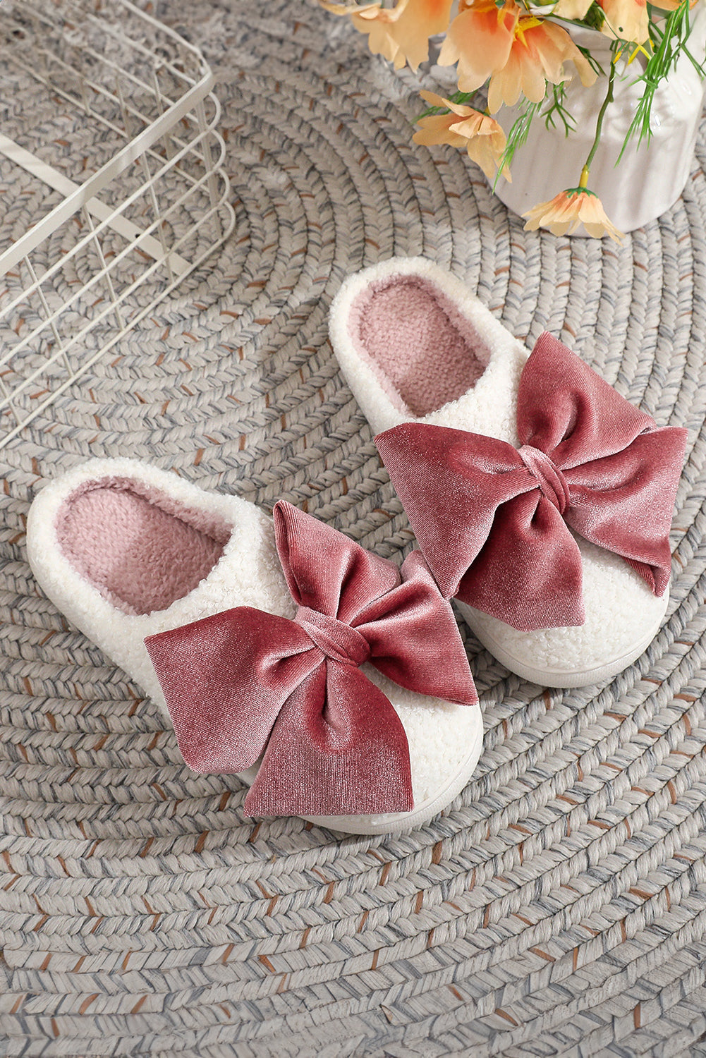 Bow Decor Plush Slippers Dear-Lover Dropshipping