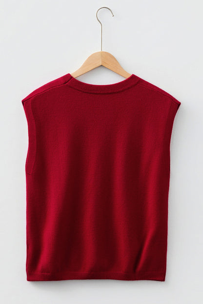 Crew Neck Knit Sweater - Red Dear-Lover Dropshipping