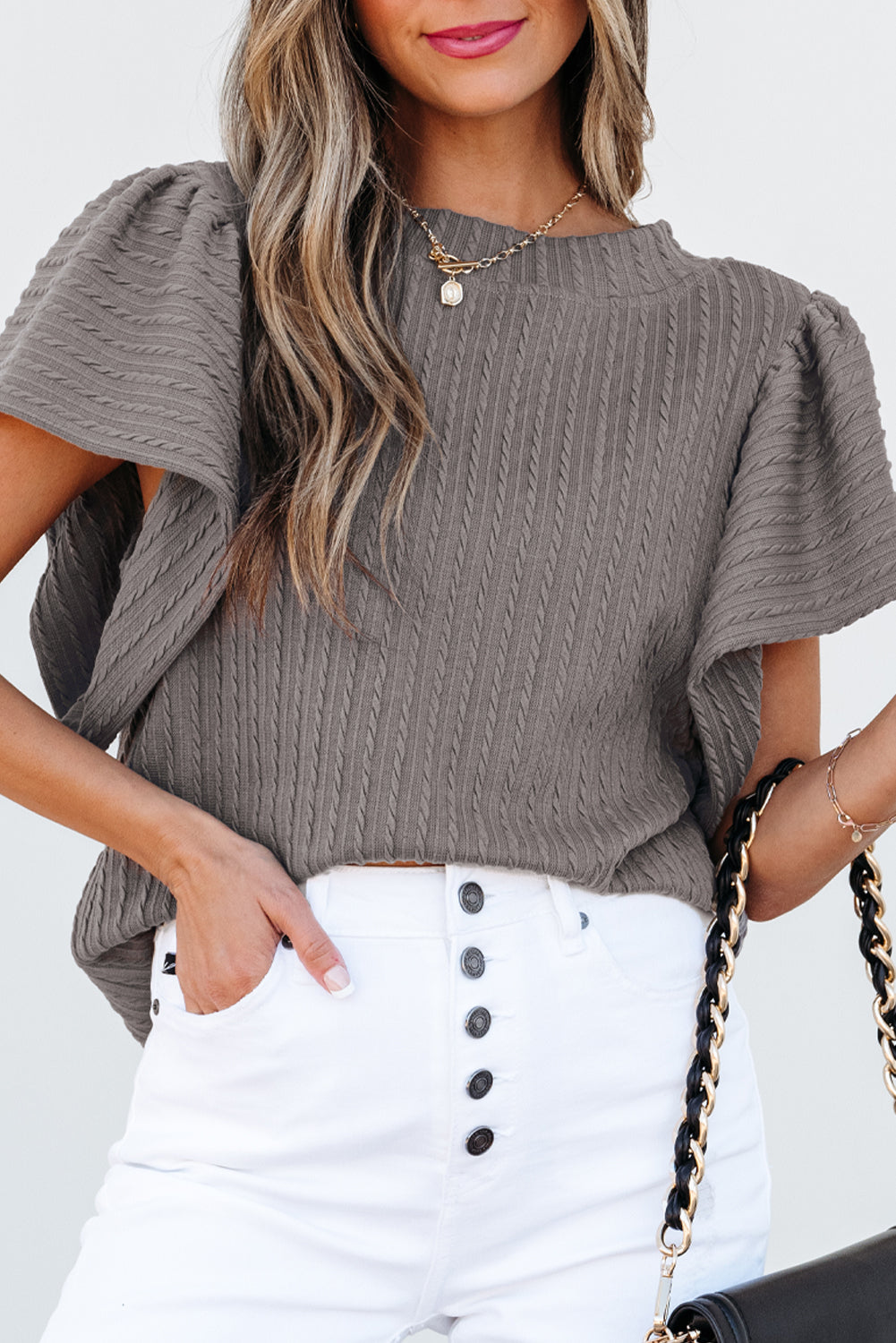 Flutter Sleeve Top - Sleet Gray Daisie Boutique