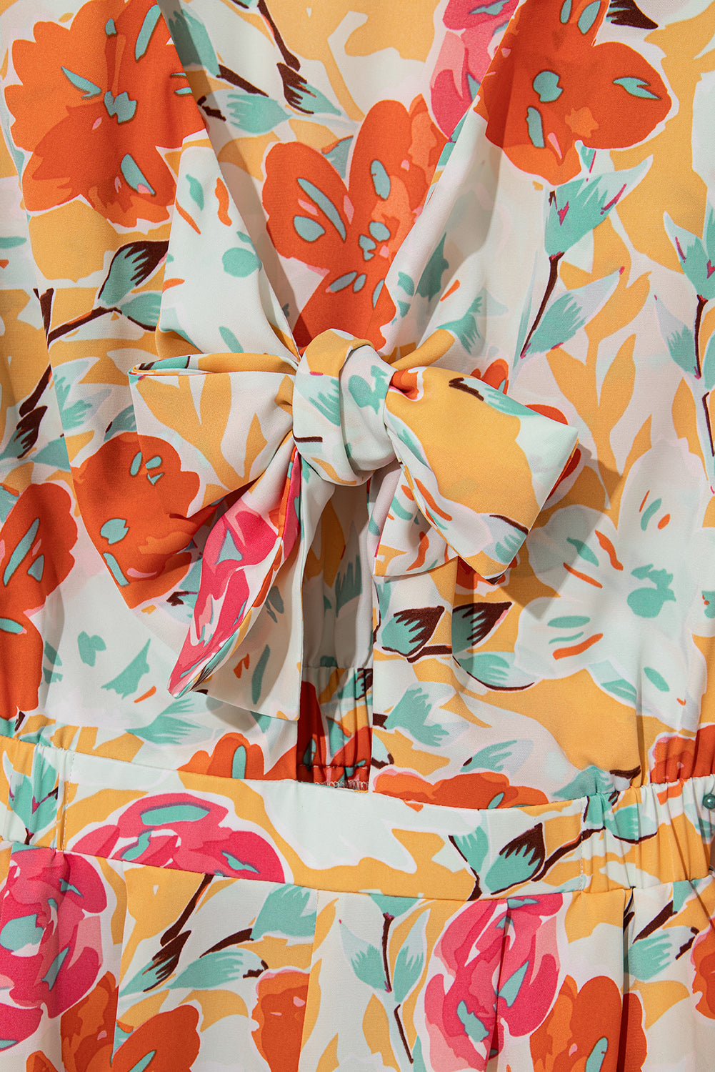 Cutie Floral Print Front Tie Romper - Orange Daisie Boutique