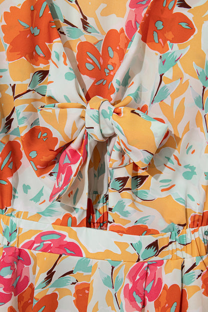 Cutie Floral Print Front Tie Romper - Orange Daisie Boutique