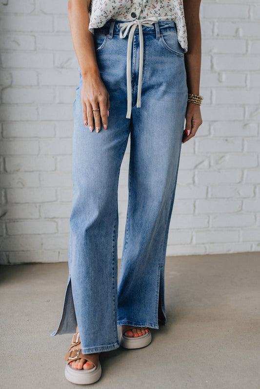Slit Leg High Rise Drawstring Casual Jeans Dear-Lover Dropshipping