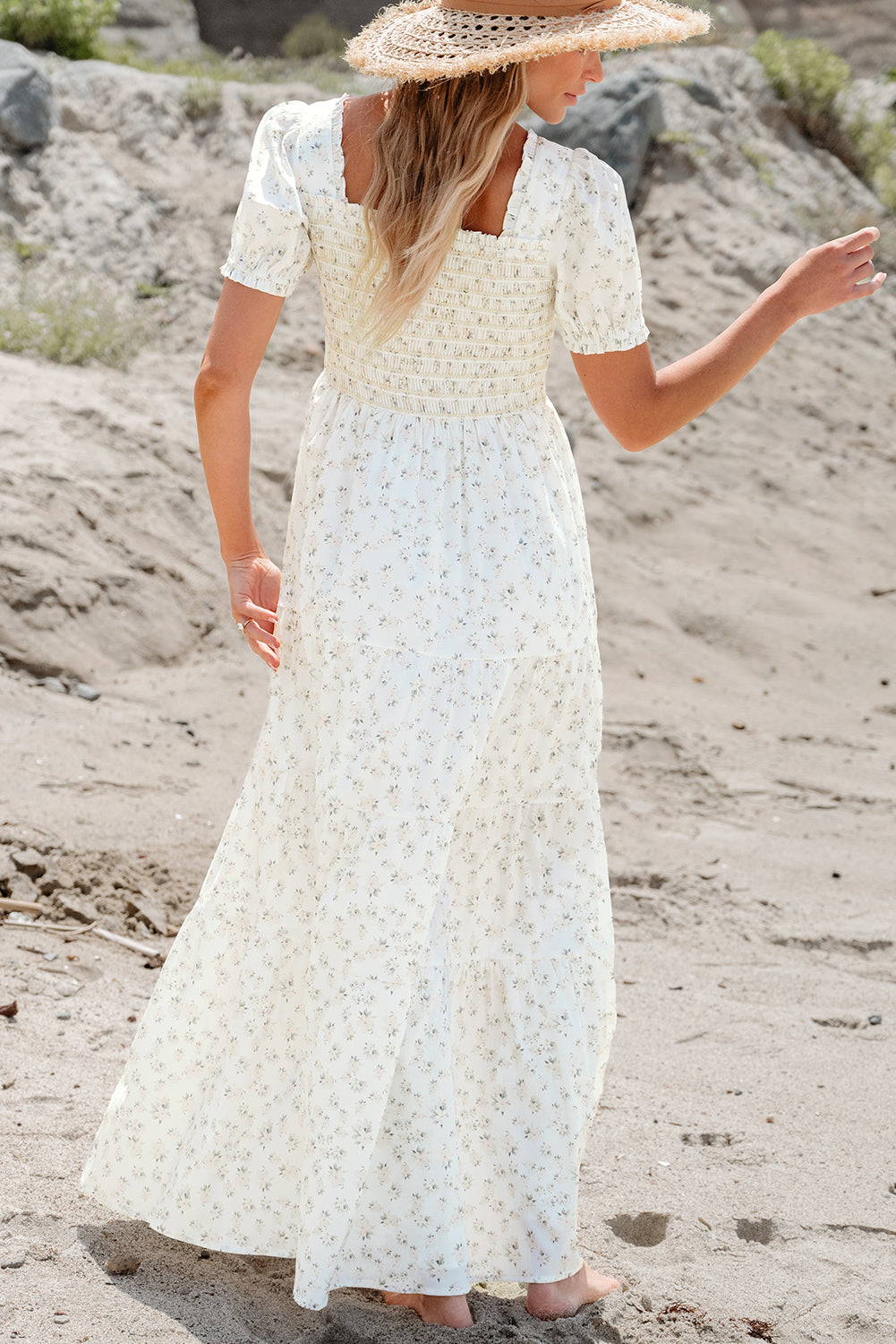 White Frilly Tiered Floral Maxi Dress Daisie Boutique