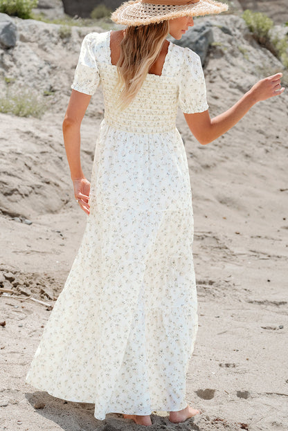 White Frilly Tiered Floral Maxi Dress Daisie Boutique