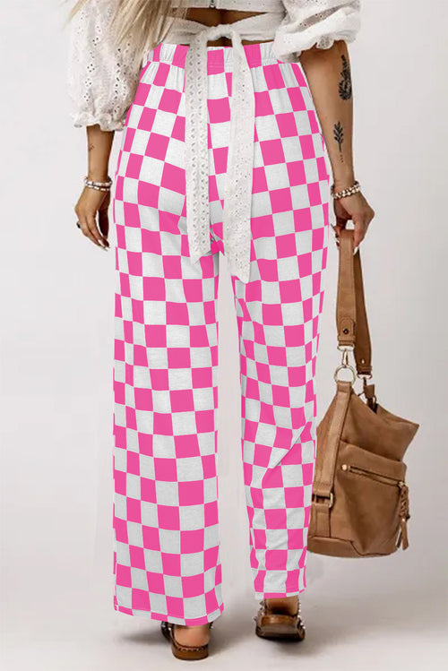 2-Tone Checked Print High Waist Wide Leg Pants Daisie Boutique
