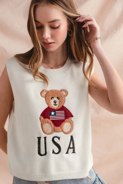 SO ME Teddy Bear Wearing An American Flag With Usa Embroidered Sweater Vest My Pampered Life Seattle