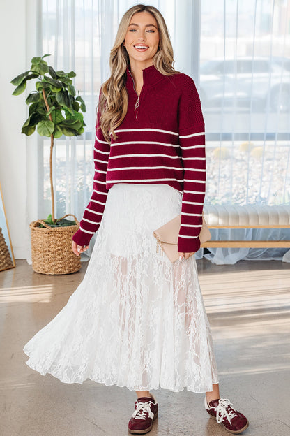 White Sheer Lace Flowy Maxi Skirt Dear-Lover Dropshipping