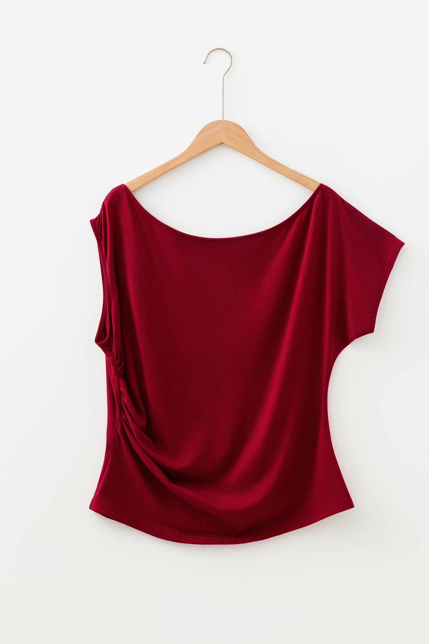 Plus Size Solid Color Asymmetric Neck Short Sleeve Blouse