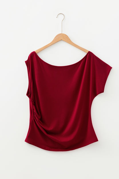 Plus Size Solid Color Asymmetric Neck Short Sleeve Blouse