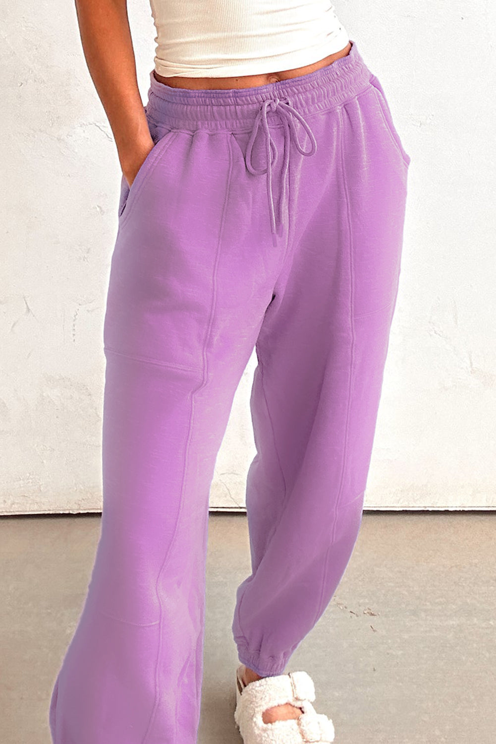Drawstring Waist Patchwork Solid Color Jogger Pants - Lilac Dear-Lover Dropshipping