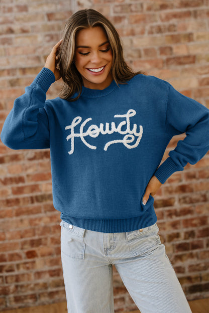 Howdy Embroidered Sweater - Dusk Blue Dear-Lover Dropshipping