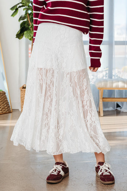 White Sheer Lace Flowy Maxi Skirt Dear-Lover Dropshipping