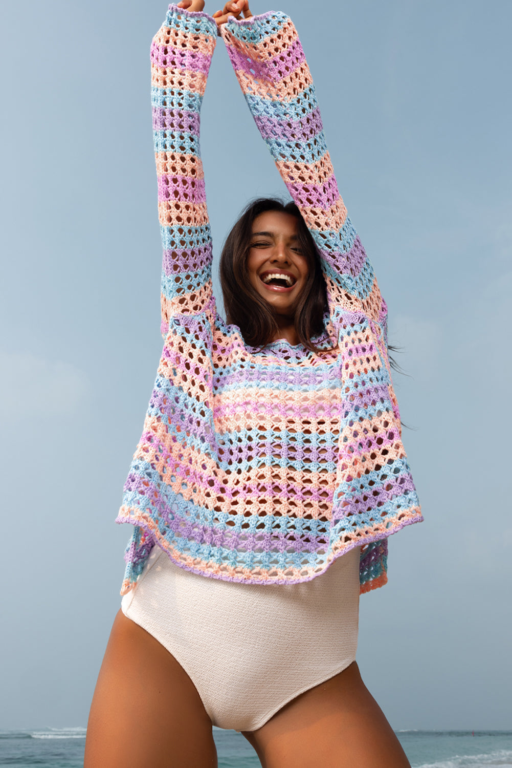Multicolor Stripe Knit Sweater Beach Cover Up Daisie Boutique