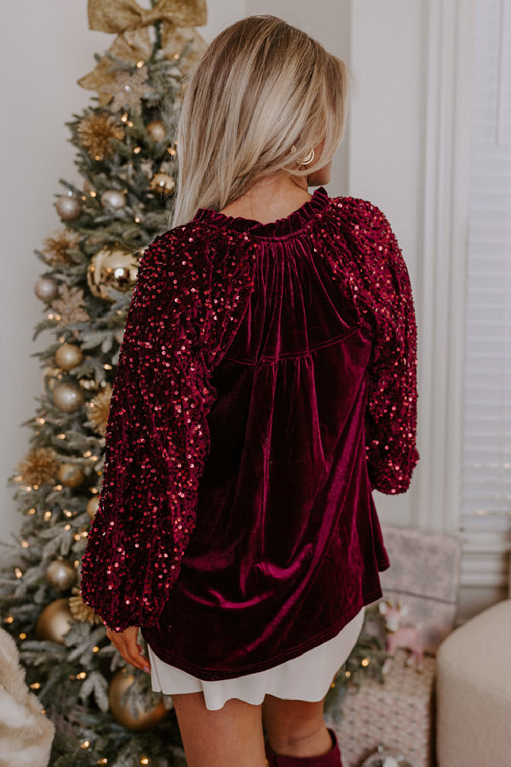 Sequin Button Up Velvet Top Daisie Boutique