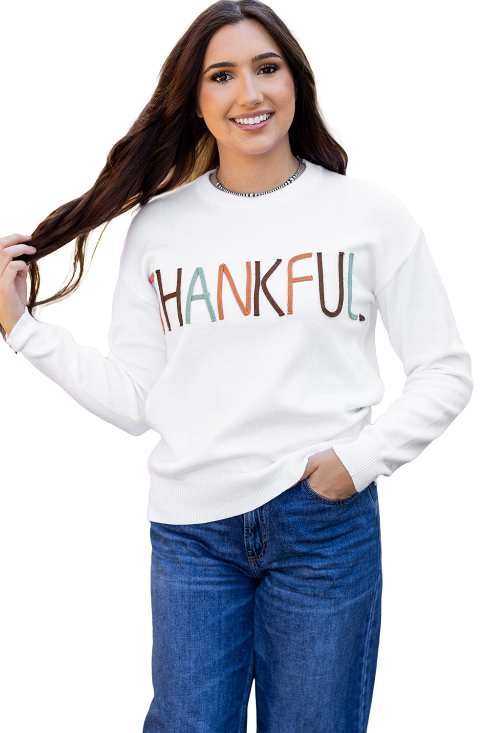 Thankful Embroidered Sweater in Ivory Daisie Boutique