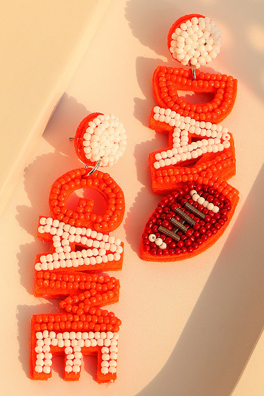Orange GAME DAY Rugby Beaded Dangle Earrings Daisie Boutique