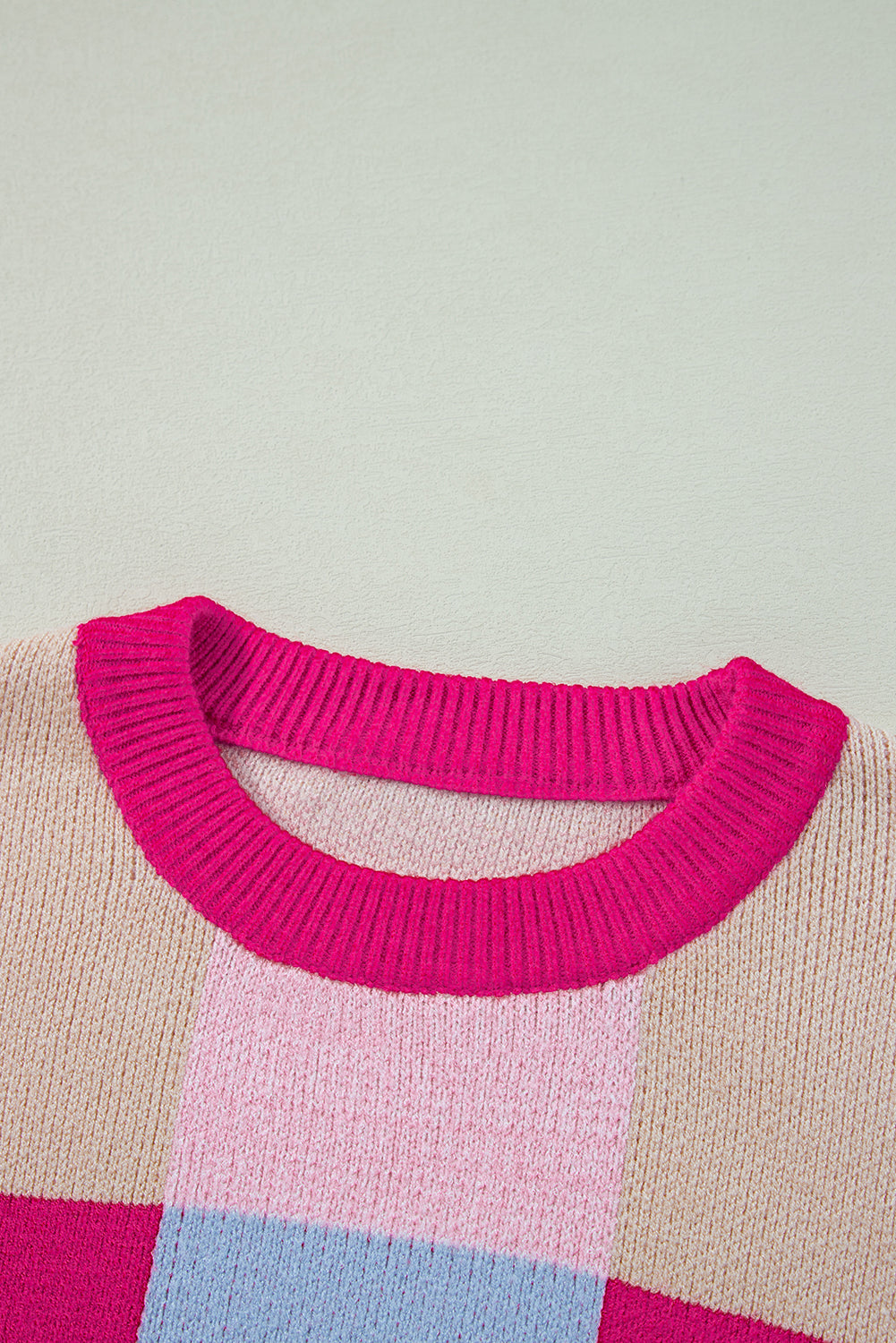 Color Block Drop Shoulder Crewneck Sweater - Rose Red Daisie Boutique