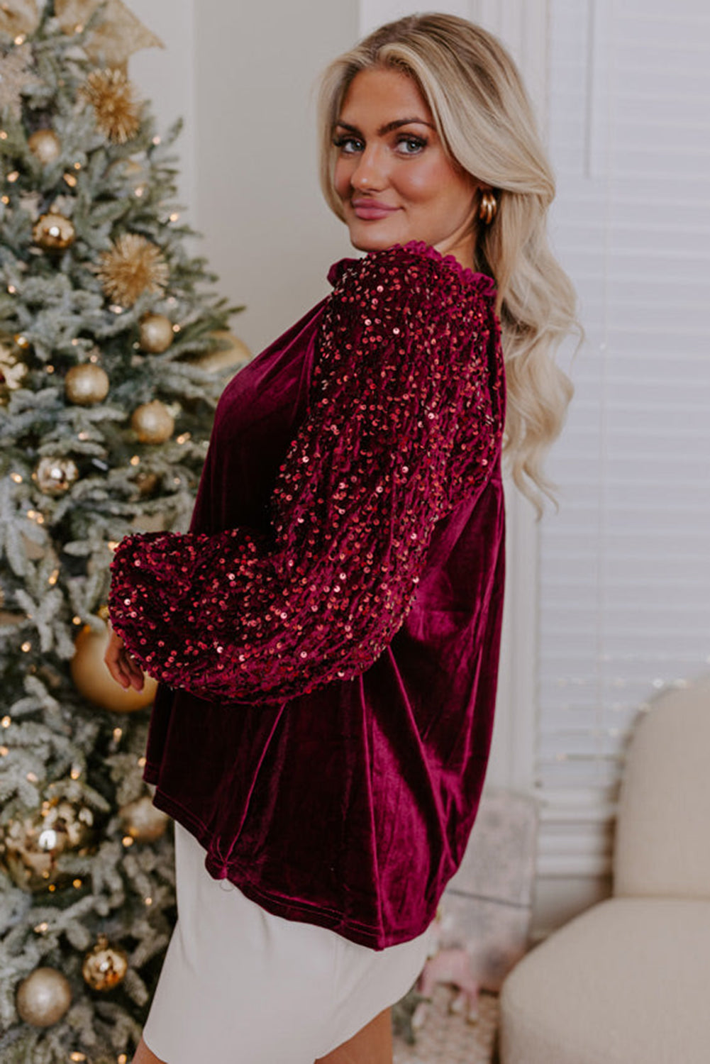 Sequin Button Up Velvet Top Daisie Boutique