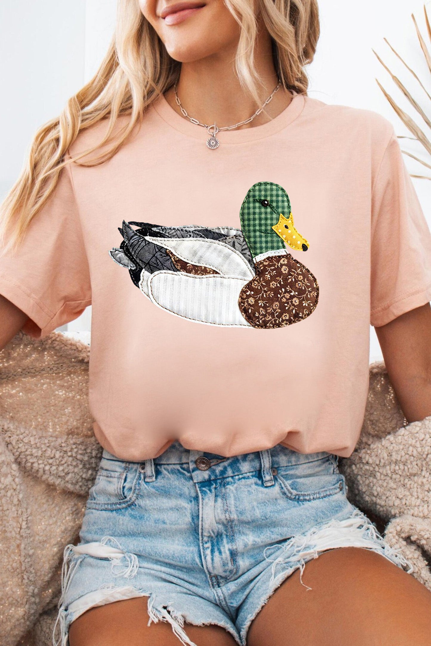 Pink Faux Quilted Mallard Tee Dear-Lover Dropshipping