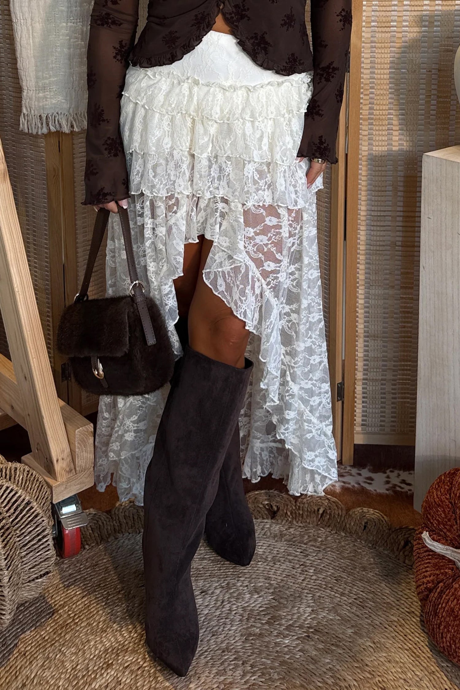 White Sheer Lace Frilly Ruffles High Low Skirt Dear-Lover Dropshipping