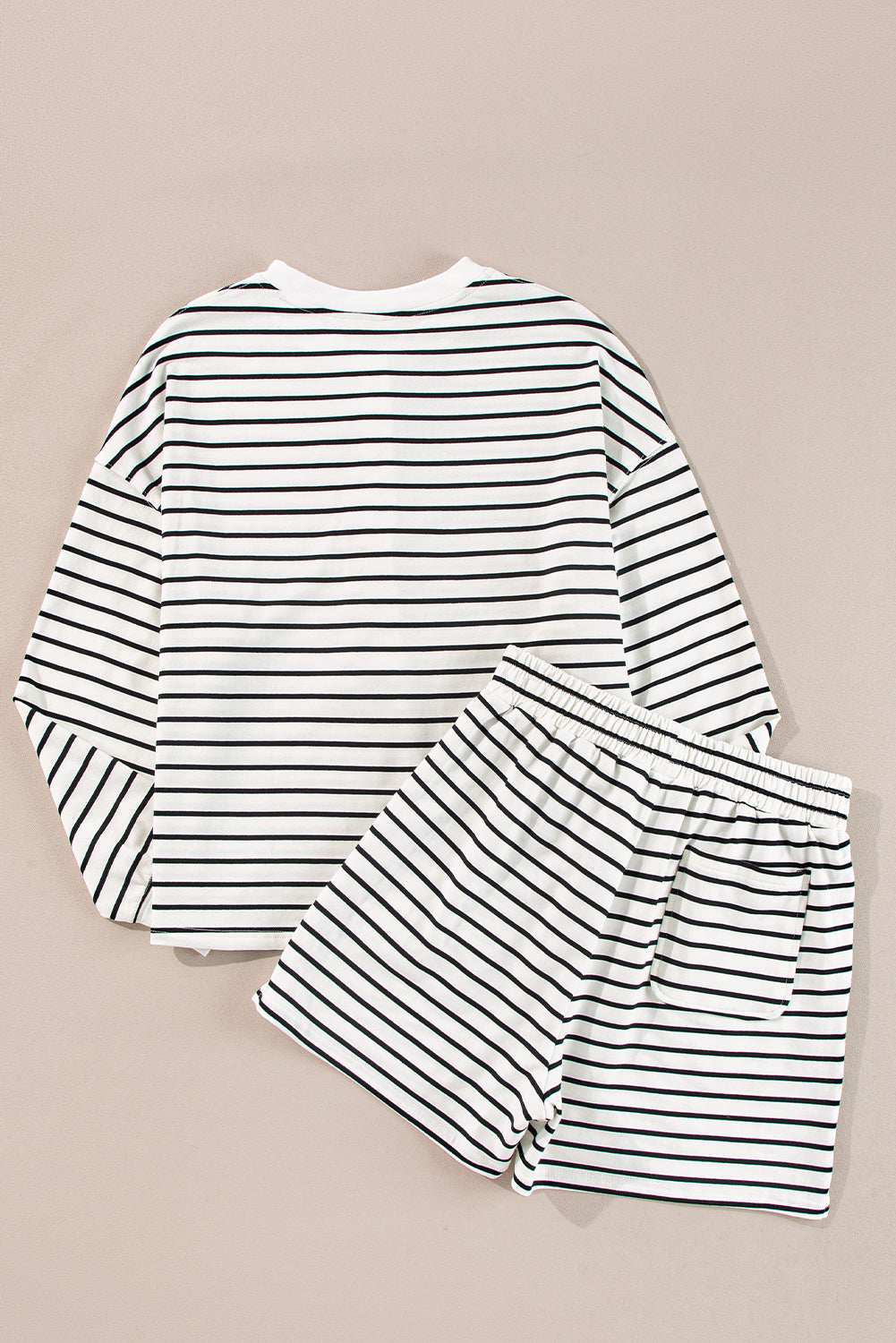 Black white Striped Half Button Long Sleeve Top and Shorts Set Daisie Boutique