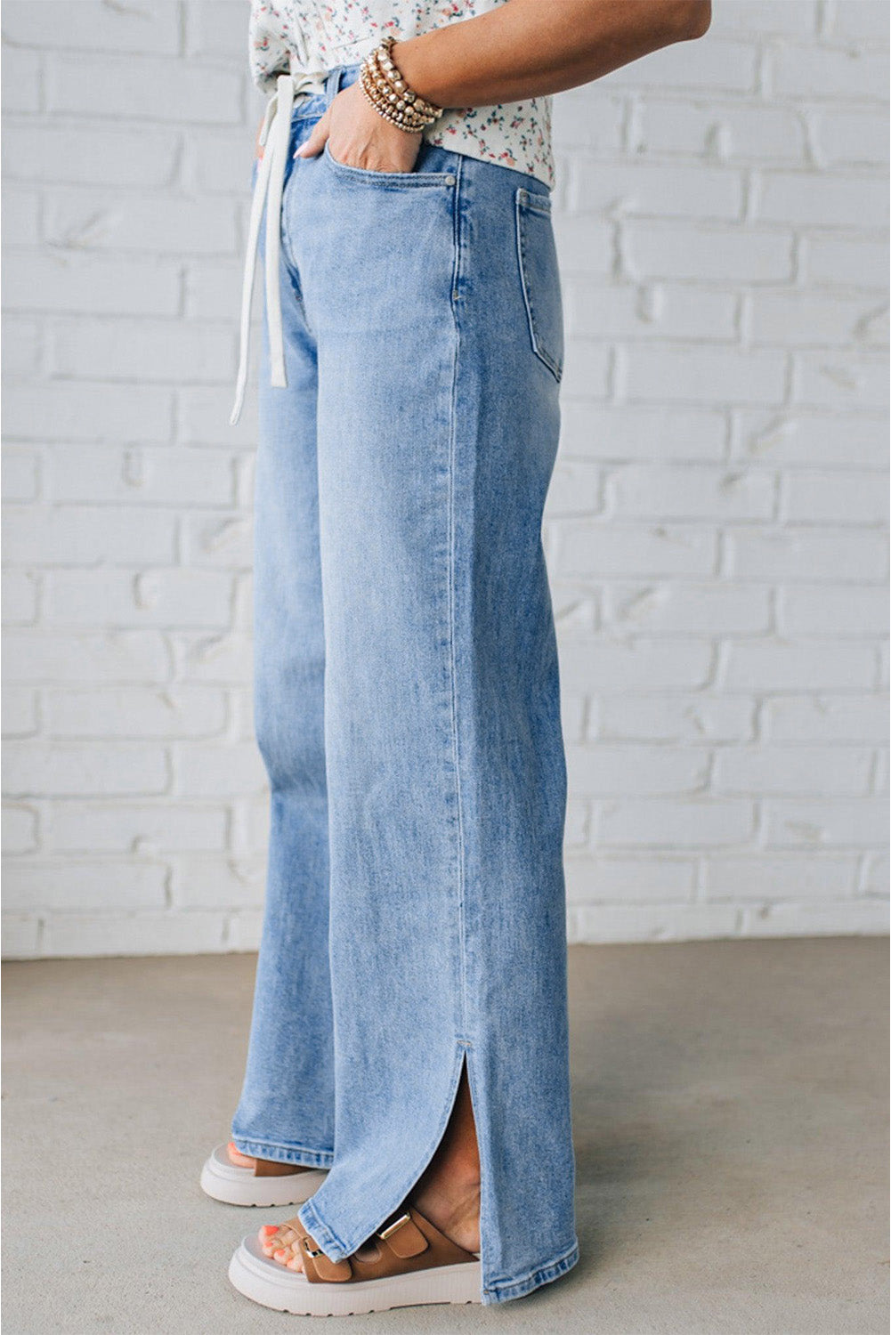 Slit Leg High Rise Drawstring Casual Jeans Dear-Lover Dropshipping
