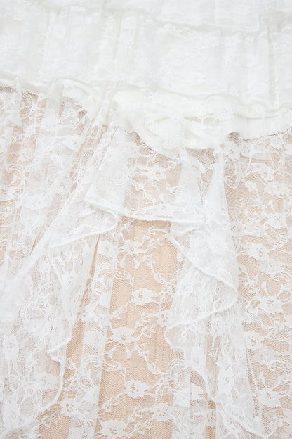 White Sheer Lace Frilly Ruffles High Low Skirt Dear-Lover Dropshipping