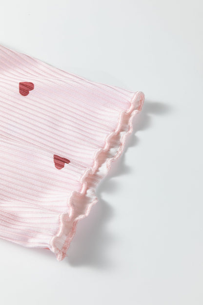 Valentine Heart Print Ribbed Knit Short Lounge Set - Light Pink Dear-Lover Dropshipping