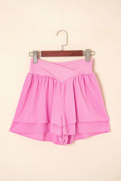 Crossed Waist Tiered Flowy Shorts Daisie Boutique