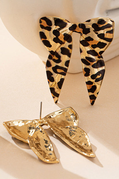 Gold Leopard Print Bow Knot Shape Plated Alloy Earrings Dear-Lover Dropshipping