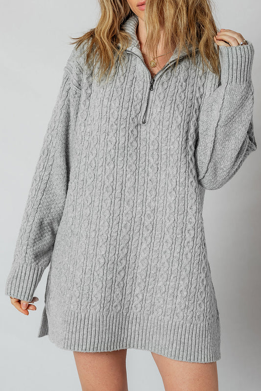 Cable Knit Quarter Zip Sweater Dress Dear-Lover Dropshipping