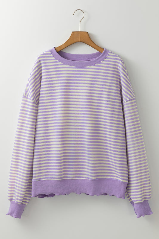 Purple Stripe Loose Drop Shoulder Long Sleeve Top Daisie Boutique