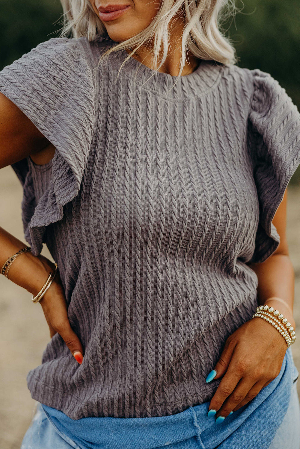Flutter Sleeve Top - Sleet Gray Daisie Boutique