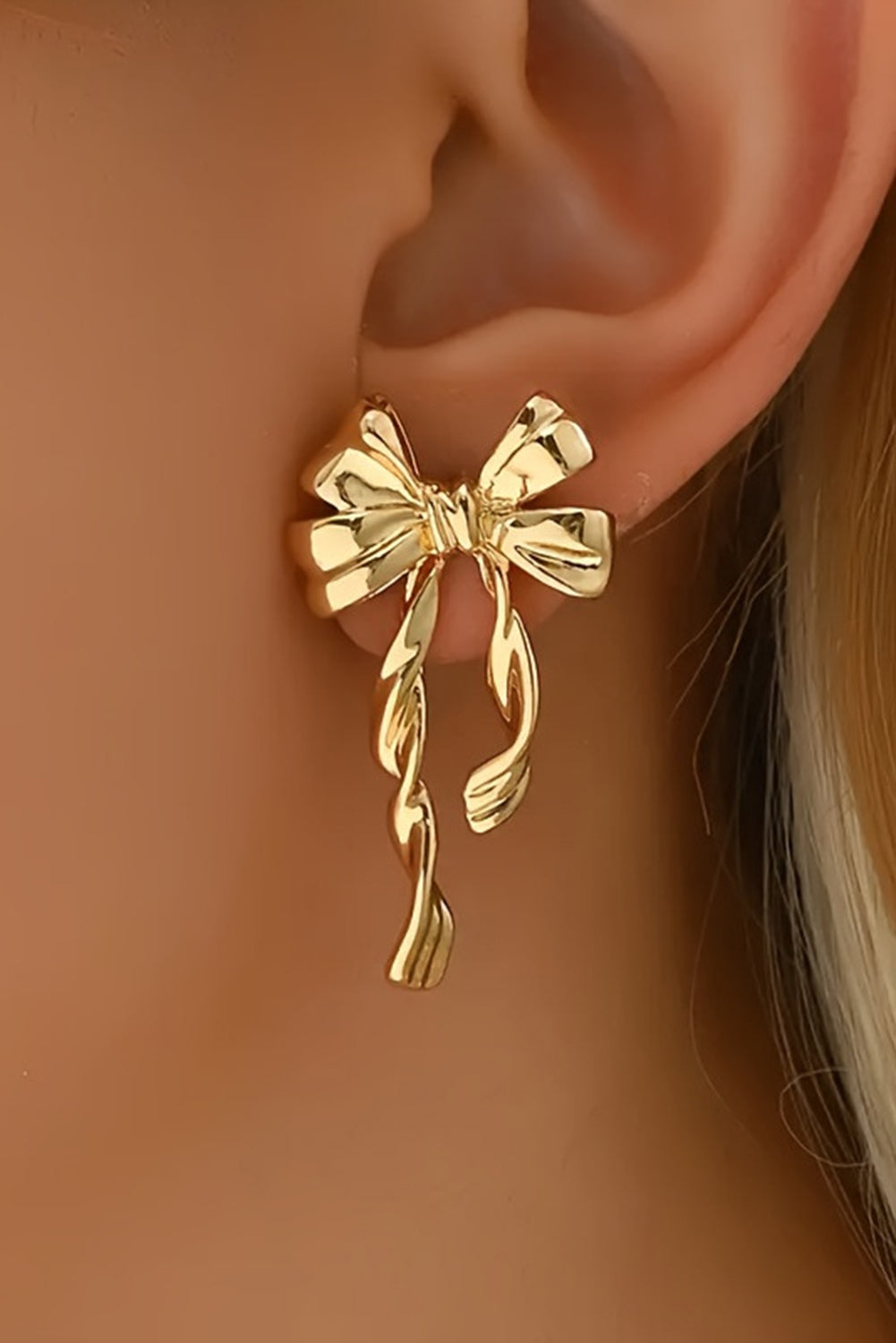Gold Bow Knot Plated Alloy Stud Earrings Daisie Boutique