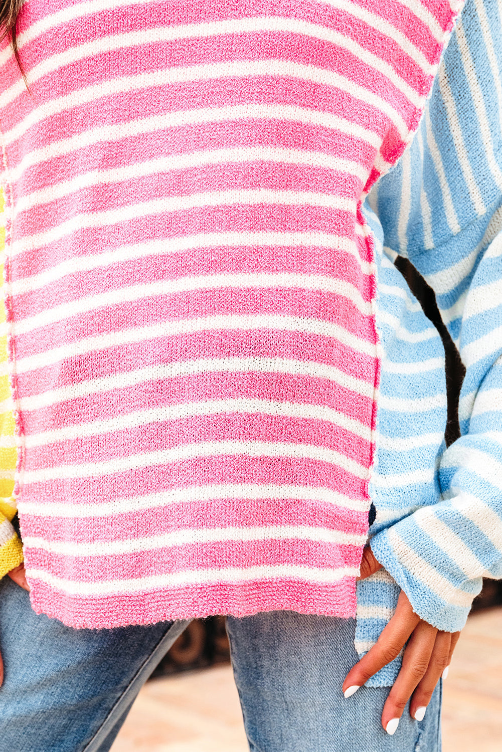 Multicolour Color Block Striped Patchwork Sweater Daisie Boutique