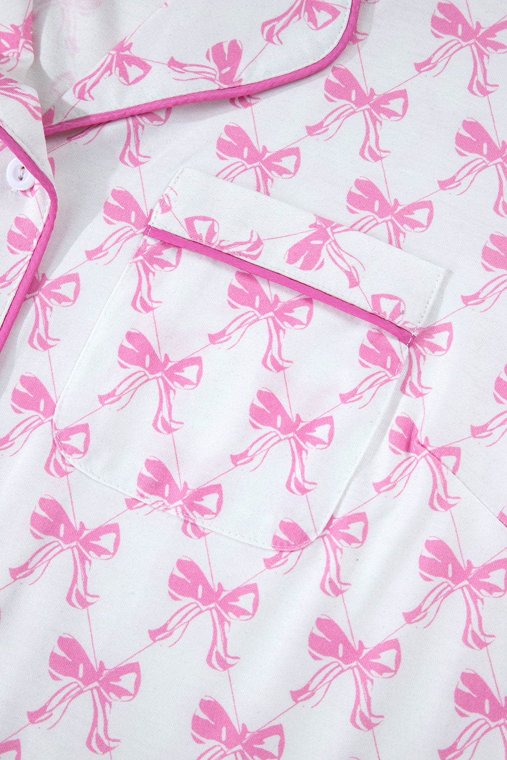 Bowknot Printed Short Sleeve and Ruffled Shorts Pajama Set - Pink