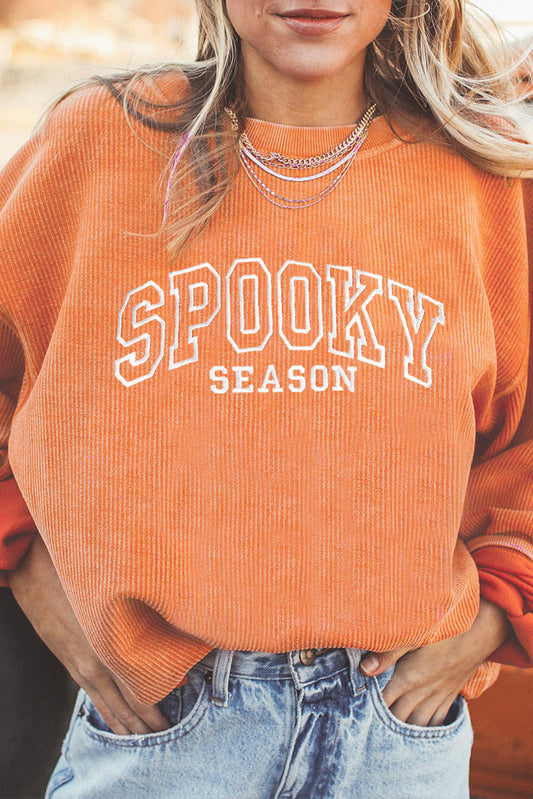 SPOOKY SEASON Embroidered Graphic Ribbed Sweatshirt Dear-Lover Dropshipping