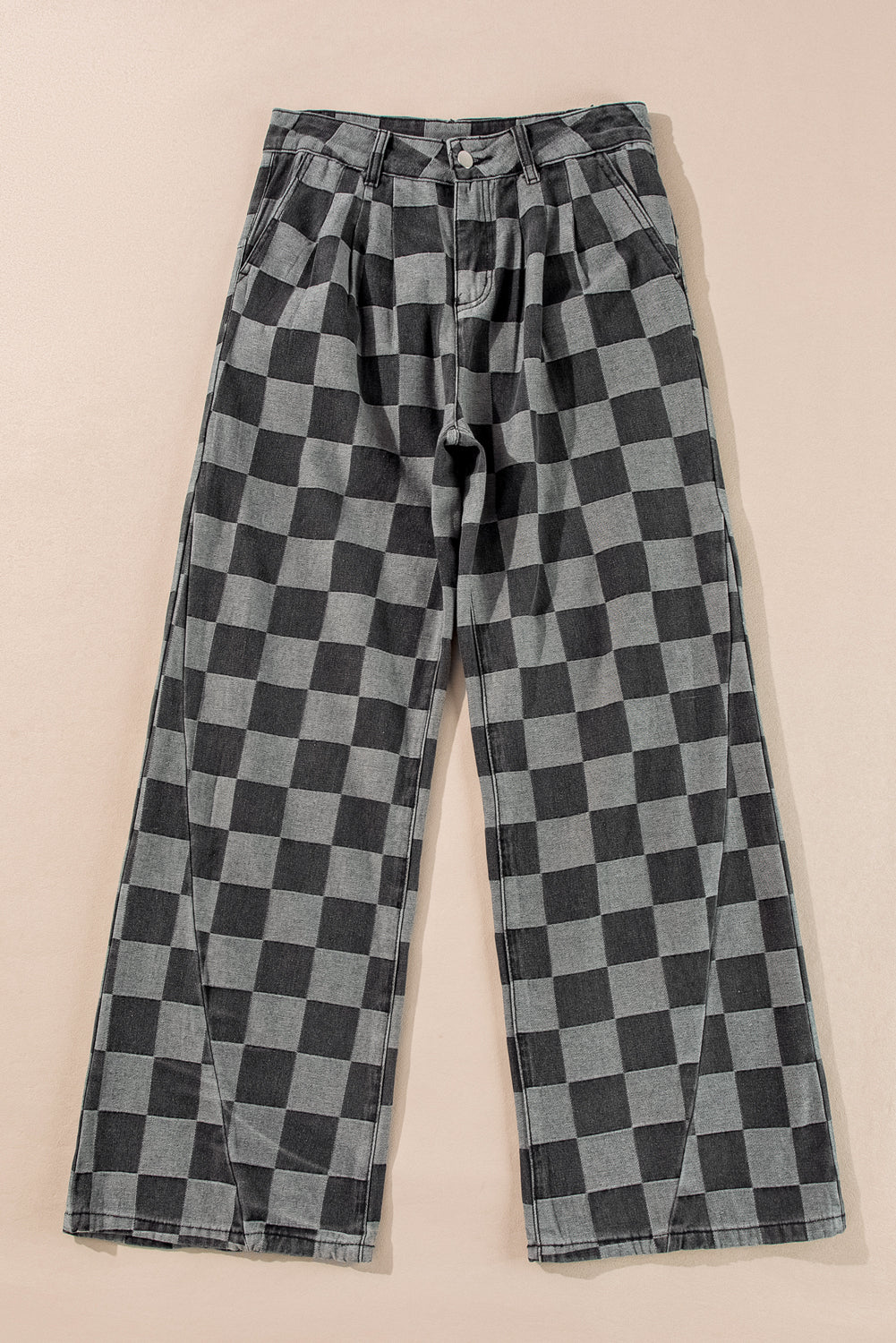 Checkered Denim Wide Leg Jeans Daisie Boutique