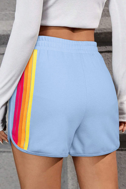 Color Block Stripes Elastic High Waist Active Shorts Daisie Boutique