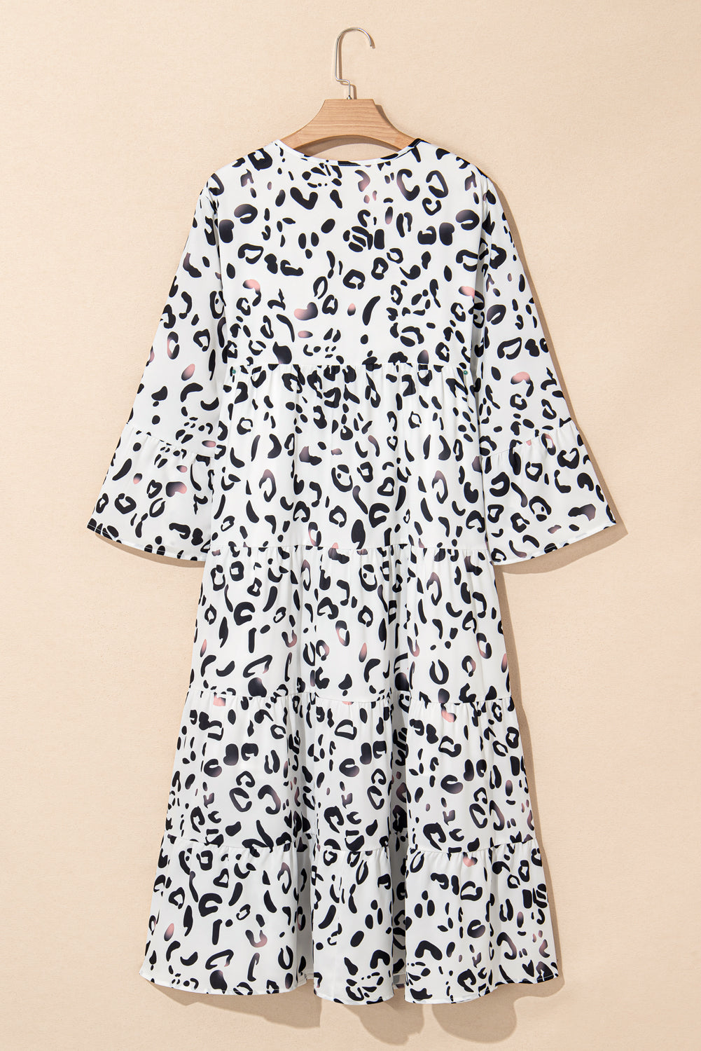 Leopard Print V Neck Loose Fit Maxi Dress - White Daisie Boutique