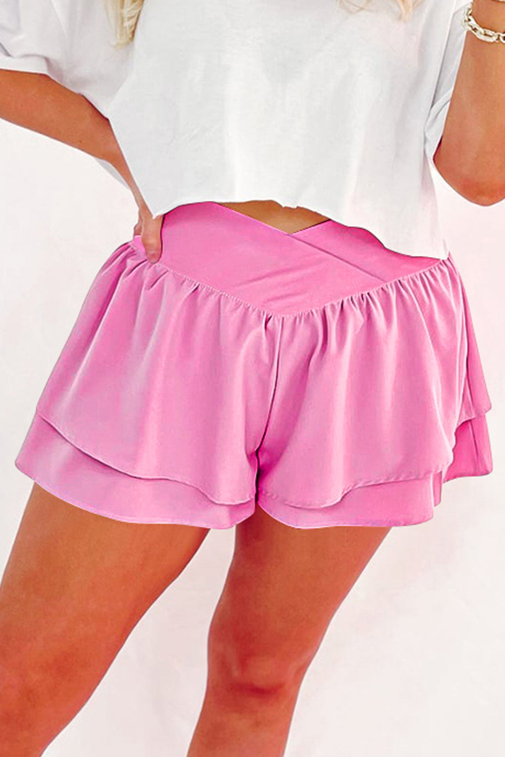 Crossed Waist Tiered Flowy Shorts Daisie Boutique