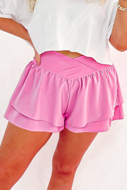 Crossed Waist Tiered Flowy Shorts Daisie Boutique