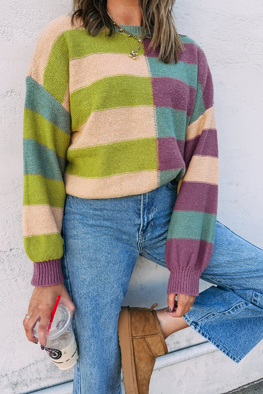 Stripe Drop Shoulder Ribbed Edge Casual Sweater Dear-Lover Dropshipping