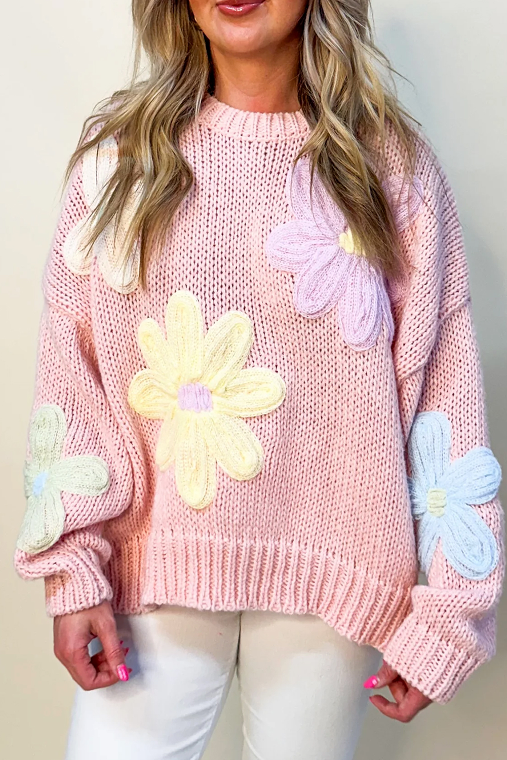 Pink Petal Embroidered Floral Sweater Daisie Boutique