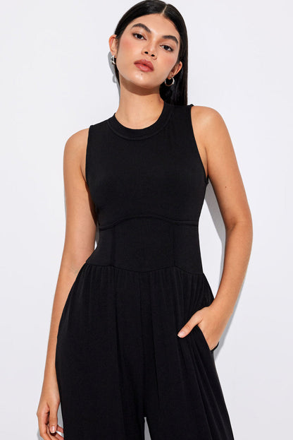 Cinched Waist Sleeveless Wide Leg Jumpsuit Daisie Boutique