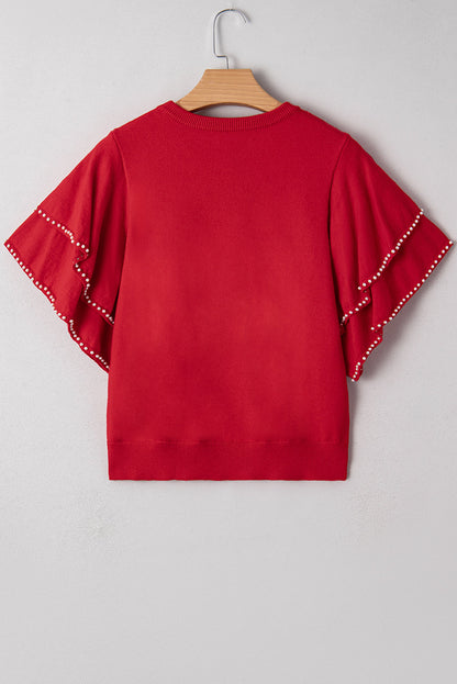 Pearl Embellished Ruffle Sleeve Knit Top Dear-Lover Dropshipping