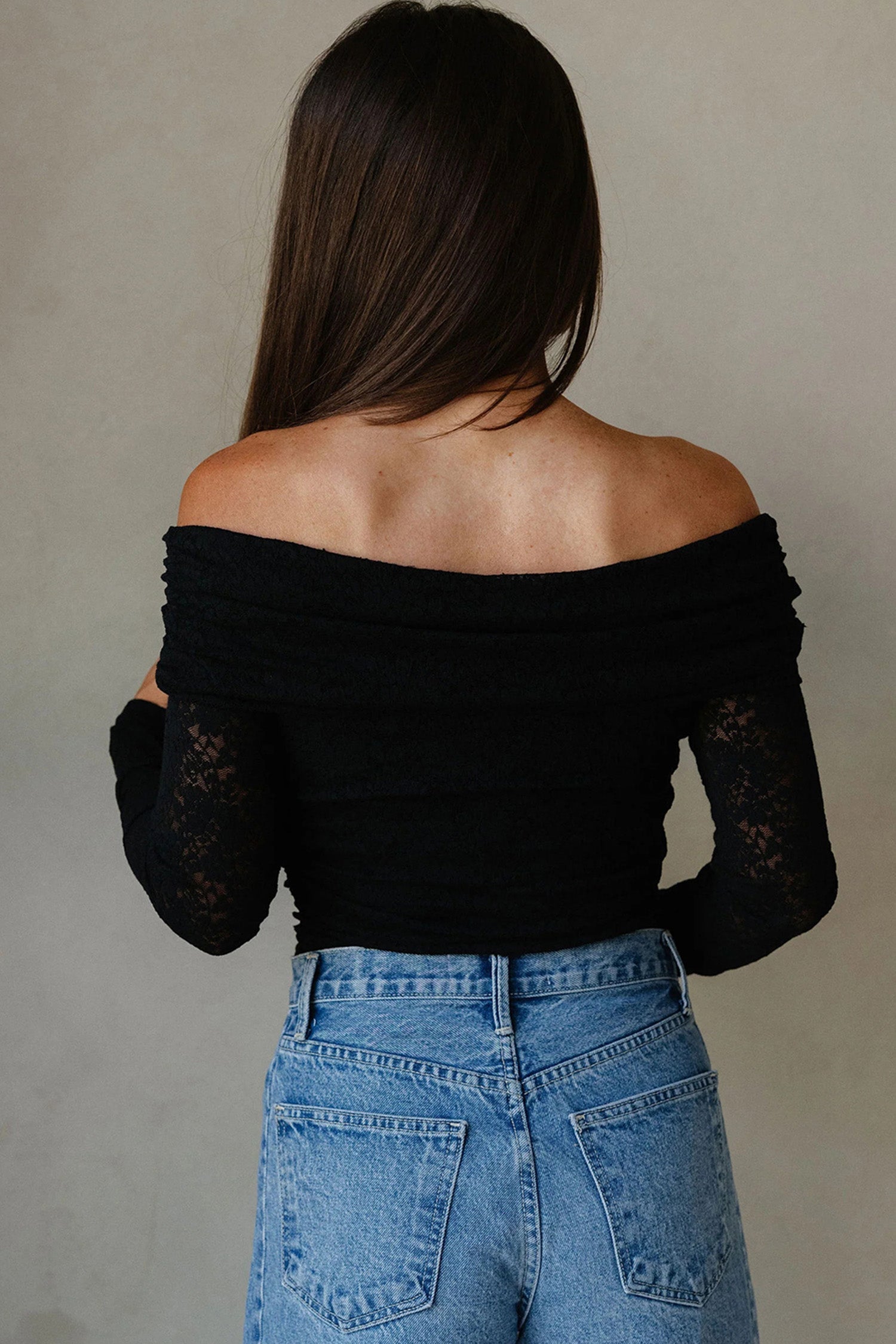 Black Floral Lace Off-shoulder Long Sleeve Slim Top Dear-Lover Dropshipping